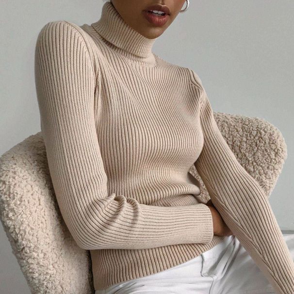 Women's High Necked Pullover Sweater Knitted Bottoming Shirt Style Autumn Fashion Clothing_ecoleips.com