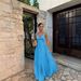 Spring/Summer Evening Fashionable Dress For Women Halter Neck Waist Cinching Pleated Solid Color_ecoleips.com