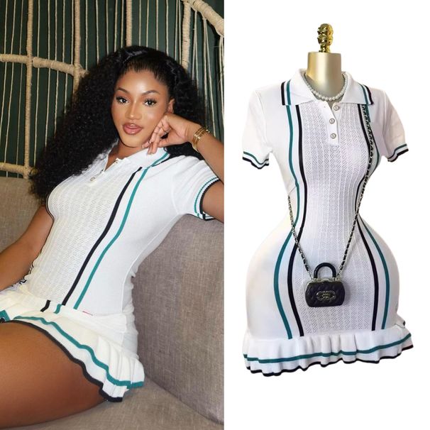 YuooMuoo Chic Fashion Sexy Package Hips Knitted Mini Dress 2026 Summer Vintage Turn-down Collar Ruffled Party Dress Streetrwear_ecoleips.com