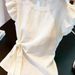 Summer Chic And Alluring Lace Trimmed Short Sleeved Shirt For Women, Stylish And Slimming Top._ecoleips.com