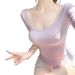 Purely Sexy Style Short-sleeve T-shirt Women, Large U-neck, Tight-fitting, Figure-flattering, Summer New Style, Suitable_ecoleips.com