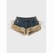 Women's Faux Fur Trim Denim Shorts, Y2K Lace-Up Side Low Waist Distressed Jean Shorts, Casual Club Party Streetwear Hot Pants For Daily Outdoor Wear_ecoleips.com