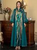 Muslim V Neck Long Sleeve Ladies Robe Fashionable Ostrich Hair Sequin Dress Abaya_ecoleips.com