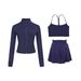 Women's 3-Piece Cropped Jacket & Skirt Set – Stand Collar Zip-Up Yoga Outfit With Y-Back Tank Top – Stretchy Nylon/Spandex Athleisure Wear_ecoleips.com
