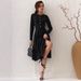 Spring Ribbed Dress for Women round Neck Button Long Sleeve European American Style Side Slit New Arrival 2025_ecoleips.com