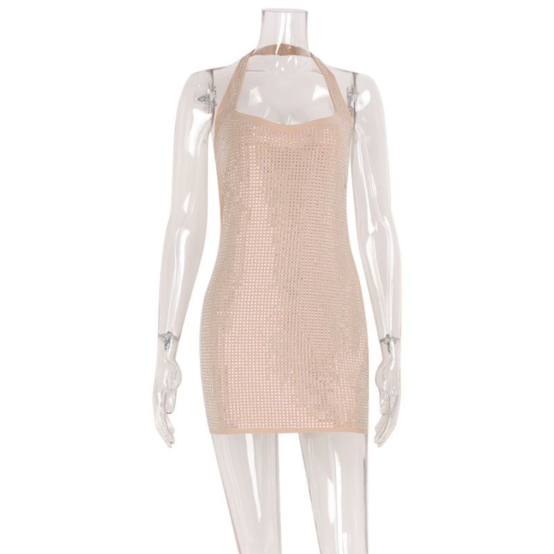 Light Luxury High-end Rhinestone Sequin Slim Fit Dress, Summer New Product, Fashionable U-neck, Tight Fitting, Camisole Skirt, Date And Dinner Party_ecoleips.com