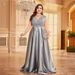 plus Size Women's Long Sleeve V Neck Fishtail Evening Dress European American Style Cross Border Hot Selling Spot Dress for Banquet_ecoleips.com