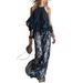 Women's Sleeveless Halter Neck Top With Printed Wide Leg Pants Set Summer Bohemian Outfit_ecoleips.com