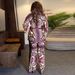 Women's Printed Wide Leg Pants Set Lace-Up Loose Casual Comfortable Spring Fashion_ecoleips.com