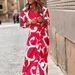 Women's Clothing Women's Printed Dress With Tie Waist And Three Quarter Sleeves Style Summer For Formal & Casual_ecoleips.com