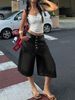Women's Loose Straight Leg Denim Shorts Multi-Pocket Mid-Length Pants Casual Vintage Fit_ecoleips.com