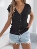 K Casual Solid Color Button V-neck Knitted Sweater Vacation Top Women's Clothing_ecoleips.com