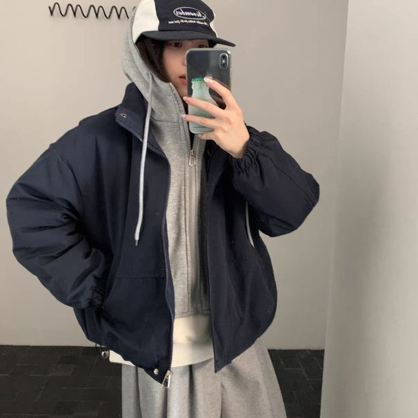 girl Autumn And Winter Outfits! 2025 New Hooded Simple Two-Piece Design Loose Warm Jacket Cotton Coat For Women_ecoleips.com