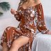 2026 Spring/Summer European And American Sexy Tie-Neck Floral Long-Sleeve Slit Dress Independent Cross-Border Women's_ecoleips.com