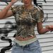 Women's Clothing Retro Camouflage Branch Pattern Minimalist Casual Round Neck Short Sleeved T Shirt_ecoleips.com