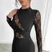 European And American Cross-border 2026 Autumn New Women's Solid Color Contrasting Lace Slit Sexy Bodycon Dress_ecoleips.com