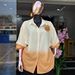 Ombre Dye Long Sleeve Stripe Shirt For Women | Loose Fit Blouse With Rhinestone Embroidery And Detachable Brooch_ecoleips.com