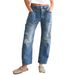 Women's Clothing Vintage Distressed Straight Leg Jeans For Women - Relaxed Fit, Washed Denim, Mid Rise, Wide Leg (Blue, S-XXL) Fit Washed Denim_ecoleips.com