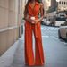 Women's Clothing Sleeveless Jumpsuit, V-Neck Wide Leg Romper In Vibrant Orange For Casual Outings_ecoleips.com