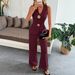 Women's Clothing Elegant Vest Straight Pants Set Office Casual Outfit Wrinkle-Free Polyester Classic Colors (Brick Red, Navy, White, Etc.) - S/M/L/XL_ecoleips.com