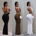 C7589 Cross-Border European American Fashion Women's Sexy Solid Color Backless Top And Pants Set New_ecoleips.com