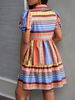 Summer Princess-Sleeve Geometric Print Shirt Dress, Suitable For Casual Vacations, Office Commutes, And Daily Home Wear_ecoleips.com