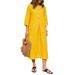 Women's Cotton Linen V Neck Button Up Dress Solid Color Three Quarter Sleeve Mid Length Spring Summer New Europe America_ecoleips.com
