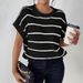 Cross Border Foreign Trade Women's Short Sleeved Sweater Women's Summer New Stripe Print Contrasting Color Pullover Knitted Top For Women_ecoleips.com
