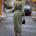 Women's Satin Maxi Dress With Slit Lantern Sleeves Irregular Long Sleeves Casual Elegant Fashion For Spring Summer_ecoleips.com