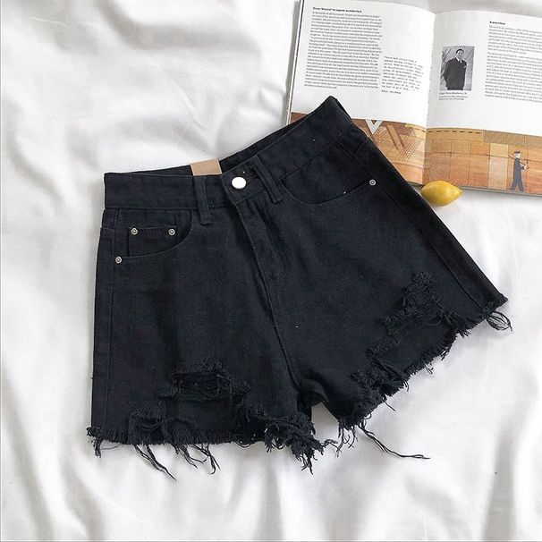 2025s Ripped Denim Shorts For Women 2025 Summer New High Waist Loose Slimming Korean Style Wide Leg Versatile Frayed Hot Pants_ecoleips.com