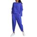 Aria Basics 2024 New European American Cross-Border Trade Women's Solid Color Round Neck Sleeve Suit With Pockets And Long Pants_ecoleips.com