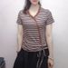 A Large-Size Women's Summer T-Shirt With A Sophisticated Design: Short-Sleeved, Striped, And Featuring A Drawstring Wais_ecoleips.com