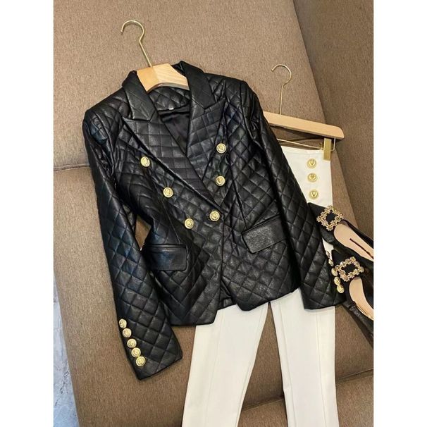 Women's Clothing Black short shoulder pads small casual suit leather jacket suit jacket female pu leather jacket female jacket _ecoleips.com
