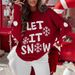 Women's Christmas Red Knit Sweater Loose Fit Round Neck Long Sleeve Casual Pullover Top_ecoleips.com