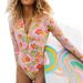 Aria Basics New Fashion Floral Print One-Piece Long Sleeve Bikini Diving Suit Swimsuit For Women With Zipper In Pink, European And_ecoleips.com