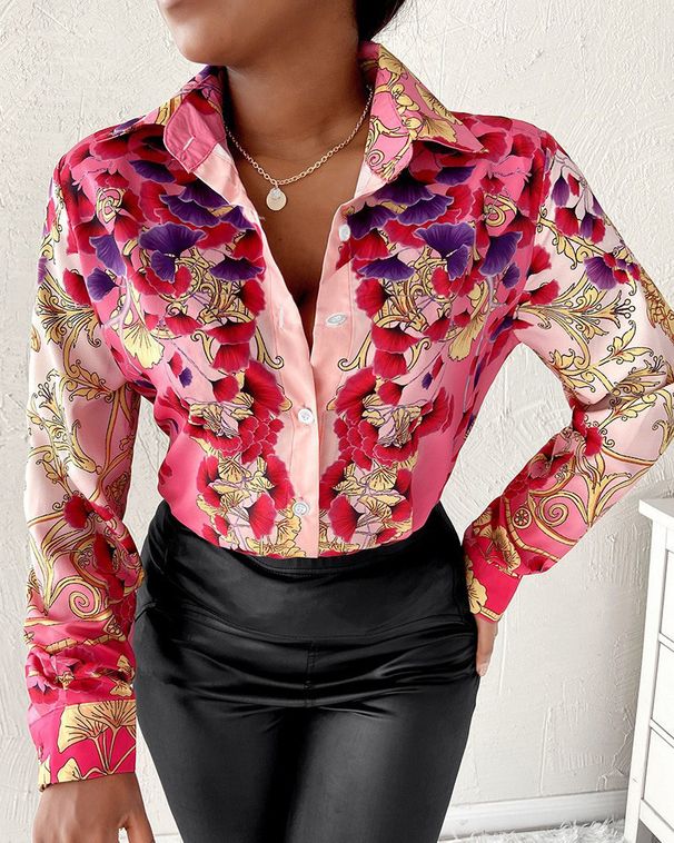 Women's Clothing Long Sleeved Printed Blouse Stylish Casual Shirt With Unique Pattern Design_ecoleips.com
