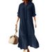 Women's Clothing New Cotton And Linen Long Irregular Dress Shirt Collar Twist Button Casual Dress_ecoleips.com