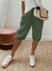 2025s 2025 Cotton Linen Pocket Elastic Casual Women's Shorts Five-Point Pants_ecoleips.com