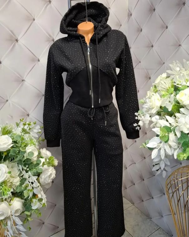 Women's Clothing Y2K Rhinestone Hooded Sweatshirt Cardigan High-Waisted Slim Fit Sweatpants Set American Style Casual Fashion_ecoleips.com