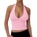 Women's Slim Fit Halter Neck Tank Top Solid Color Milk Silk Backless European American Fashion Spring Summer New Import_ecoleips.com