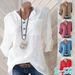 Classic V-Neck Pocket Blouse – Breathable Cotton-Linen Top For Women (White/Red/Khaki/Pink/Rose/Blue, S-5xl)_ecoleips.com