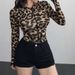 Women's Slim Fit Faux Leather Bomber Jacket Zip-Up Leopard Print Long Sleeve Cropped Style Available in Brown And Coffee S-XL_ecoleips.com