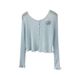 Women's Clothing Thin Round Neck Splicing Flower Short Long Sleeve Knitted Sun Protection Shirt Summer New Slim Fit Small Cardigan Top_ecoleips.com