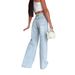 Women's High-Waisted Straight Leg Jeans With Cross-Tie Detail – Vintage Washed Denim, Comfortable & Stylish_ecoleips.com