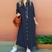 Muslim Dress Women Elegant Linen-Blend Long Sleeve Shirt Dress With Turn-Down Collar – Relaxed Fit For Casual & Office Wear_ecoleips.com