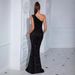 Women's Clothing Oblique Shoulder Slit Hip Wrapped Slim Velvet Sequin Dress_ecoleips.com