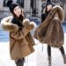 girl Girl Fleece-Lined Thickened Short Jacket With Large Fur Collar Parka For Petite Women Winter 2024 New Cotton Coat_ecoleips.com