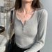 2025 Selected High Elasticity Threaded Button Bottom Shirt Autumn 2025, New Shoulder Long Sleeved T-Shirt For Women, Slim Fit_ecoleips.com