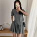 Women's European Style Short Sleeve T-Shirt Korean Slim Fit Two Piece Set Top Casual Fashion_ecoleips.com