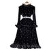 Korean Style Velvet Dress For Women Autumn Winter Ladylike Temperament Trumpet Long Sleeve Diamond Stand Up Collar Slimming Mid Length A Line_ecoleips.com